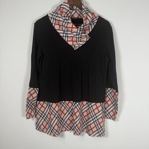 Miusey Tunic Top Plaid Print‎ Cowl Neck Long Sleeve Casual Blouse Medium